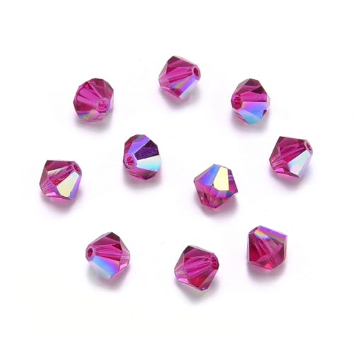 100pcs Authentic Preciosa 3mm (0.12 Inch) Small Faceted Bicone Crystal Loose Beads Fuchsia AB Compatible with Swarovski Elements Crystals for Jewelry Making Pre-B362 - color: Fuchsia AB, size: 3mm (0.12 Inch) - 100pcs