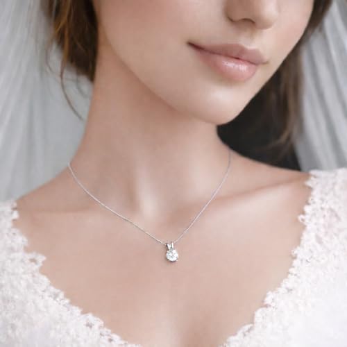 Mariell Cubic Zirconia Crystal Pendant Necklace for Women, 2 Carat 8mm CZ, for Brides, Wedding, Mother's Day Jewelry Gift - color: Silver