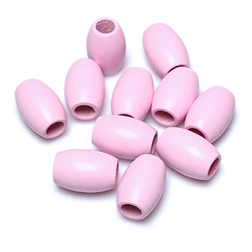 woodeni Large Oval Pink Wooden Beads - 40 Pieces, 30mm x 20mm, Hole 9mm - Ideal for Macrame, Necklaces, Bracelets & Garlands - color: 30x20mm, Pink#40pcs
