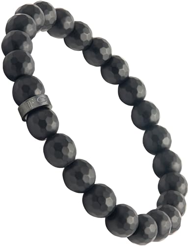 Forge & Foundry Faceted Matte Black Onyx Stone Beaded Bracelet | Custom Signature Stainless Steel Bead | ‘Pindar’ | 8mm and 10mm Bead Desgins | Refined Hand-Crafted Jewelry - color: 8mm Black, size: Large