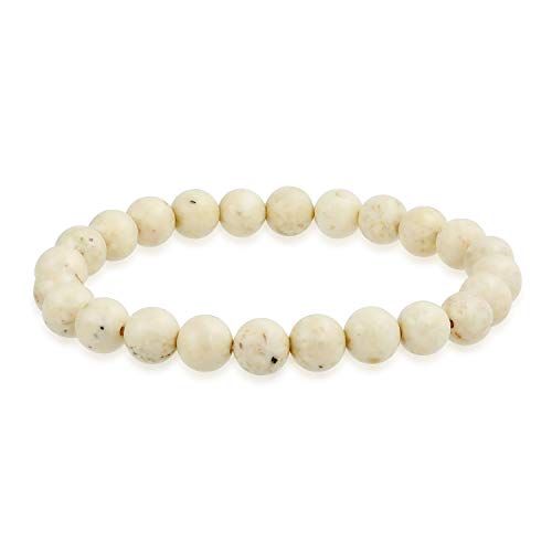 Bling Jewelry Natural Multi Color Semi Precious Gemstone Round Bead 8MM Strand Stackable Stretch Bracelet For Women Men Teen Unisex - color: Beige Jasper