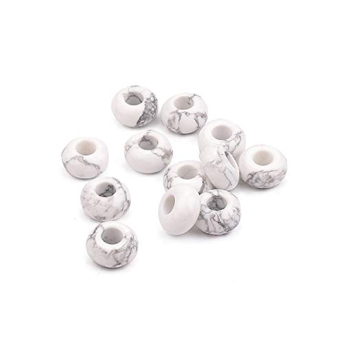 BEADIA Natural White Howlite Rondelle Stone with Large Hole (5.5mm) Loose Semi Gemstone Beads for Jewelry Making 14mmx7.5mm 12pcs - color: White Howlite, size: 14mm x 7.5mm