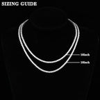 BREN 3mm 3 Prong Tennis Necklaces for Women Men, 18K White/Yellow Gold Plated 16/18 inches Round Cubic Zirconia Dainty Chain Jewelry - color: White Gold-3mm, size: 18 inch