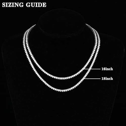 BREN 3mm 3 Prong Tennis Necklaces for Women Men, 18K White/Yellow Gold Plated 16/18 inches Round Cubic Zirconia Dainty Chain Jewelry - color: White Gold-3mm, size: 18 inch