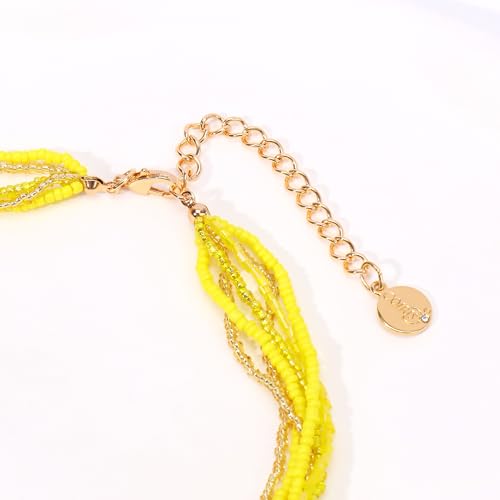 Coiris Shell Pendant Statement Strand Necklace for Women Boho Multi Beads Natural Stone Colorful Necklace Bohemian Handmade Chunky Shell Beaded Collar Jewelry for Women - color: Yellow