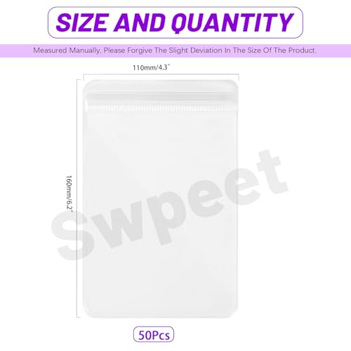 Swpeet 50Pcs 4.3"×6.3" Thick Clear PVC Jewelry Bags, Self Adhesive Portable Travel Jewelry Organizer, Plastic Jewelry Storage Bags, Transparent zipper bags, Anti Tarnish Lock Pouch for Rings Earrings - style: 11×16CM