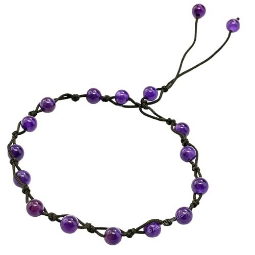 Amazing Gemstone Crystal Anklet Ankle Bracelets for Women - Waterproof Beaded Healing Crystal Anklets, Plus Size Chakra Gemstone Bead Anklet - color: Amethyst, style: Hand Knotted