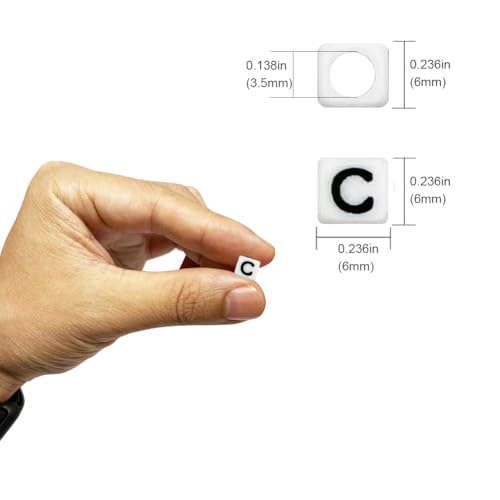 600PCS 6x6mm Square Acrylic Letter Beads C for Friendship Bracelets Jewelry Making, White Acrylic Cube Base with Black Alphabet Beads for DIY Crafts Bracelets Necklaces Key Chains Phone Lanyard - color: Letter C(Black on White)
