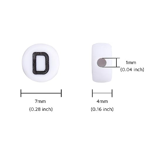 100Pcs Letter Beads - 4x7mm White Round Acrylic Alphabet Beads for Jewelry Making DIY Bracelets, Necklaces & Key Chains - color: D 100Pcs