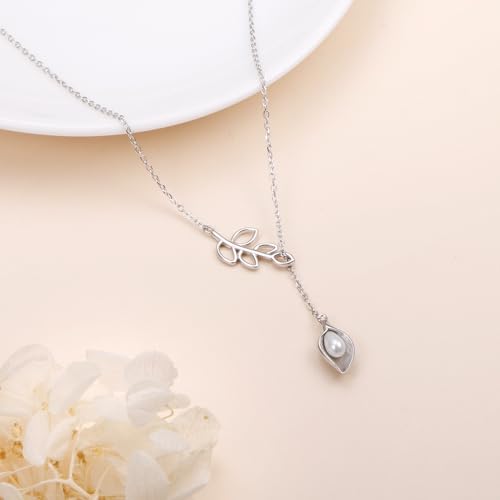 Long Necklace Sterling Silver Larait Bar Y Lariat Long Chain Drop Adjustable Necklace Gift for Her, 30" - style: Long Calla Lily Necklace