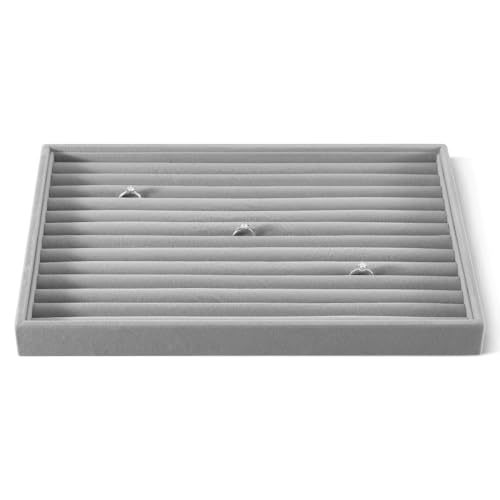 Velvet Ring Display Tray, Stackable Muilt Slot Rings Ear Stud Storage Tray, Drawer Insert Jewelry Accessories Organizers Plate (Gray) - color: Grey, size: Multi-Slot Ring Tray