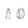 Me&Hz Gold Huggie Earrings Small Huggie Hoop Earrings for Women 14K Gold Plated Hypoallergenic Cubic Zirconia Huggies Mini Silver Hoop Earring for Women - color: Double Hoops,Silver