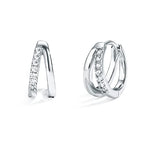 Me&Hz Gold Huggie Earrings Small Huggie Hoop Earrings for Women 14K Gold Plated Hypoallergenic Cubic Zirconia Huggies Mini Silver Hoop Earring for Women - color: Double Hoops,Silver
