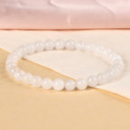 LPBeads Handmade Natural Gemstone Stretch Elastic Bracelet Healing Crystal Round Stone Beads Jewelry Gifts for Women Men - color: White Jade, size: 6mm