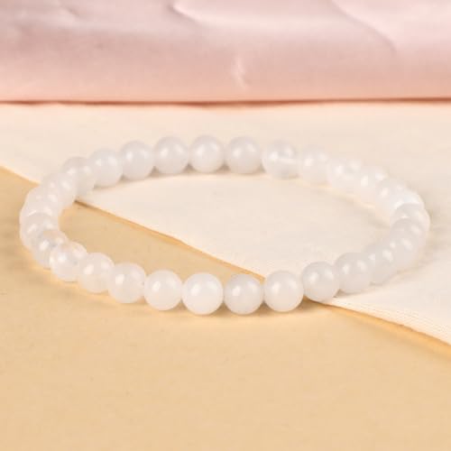 LPBeads Handmade Natural Gemstone Stretch Elastic Bracelet Healing Crystal Round Stone Beads Jewelry Gifts for Women Men - color: White Jade, size: 6mm