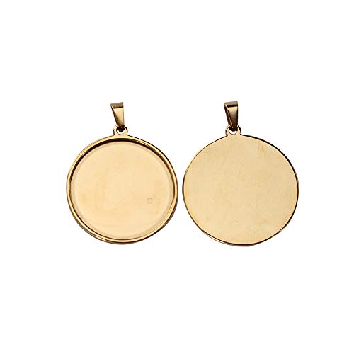 10pcs stainess steel cabochon base setting 25mm round cameo pendant trays diy jewelry blank bezel for necklace making (25mm gold) - size: 25mm Gold