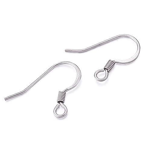 KISSITTY 200Pcs Stainless Steel French Earring Hooks with Coil Hypoallergenic 14x17mm Fish Ear Wires with 2mm Loop for DIY Dangle Earring Making