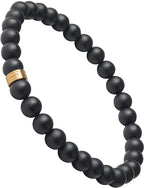 Forge & Foundry Men’s Matte Black Solid Onyx Beaded Bracelet | 10mm, 8mm, 6mm Bead Size Options | Signature Stainless Steel Engraved Bead | Andalus - color: 6mm Gold, size: Large