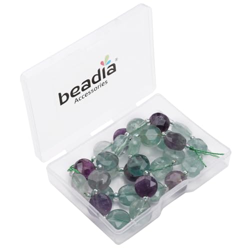 BEADIA Natural Faceted Fluorite Rondelle Disk Stone Beads 10x5mm 37cm for DIY Chain Jewelry Making - color: Fluorite