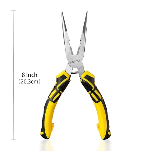 BOOSDEN® 8 inch Needle Nose Pliers with Side Cutters, Precision Long Nose Pliers with Wire Cutters, Professional Needle Nose Spring Loaded Pliers, Used for Cutting Clamping Pinching Jewelry Making - size: 8" (1 Pack)