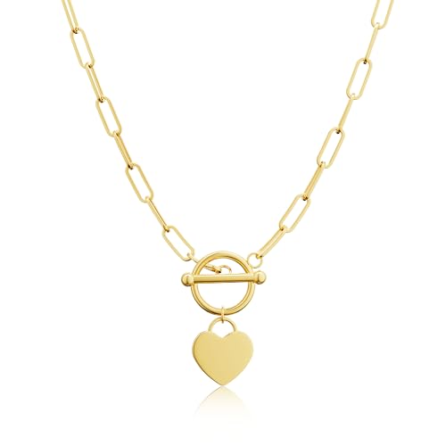 Carffordo Gold Plated Necklaces for Women - Dainty Layered 14K Gold Plated Stack Paperclip Rope Cuban Toggle Link Chain Choker Necklace Set Chunky Trendy Jewelry Gift - style: OT-Heart