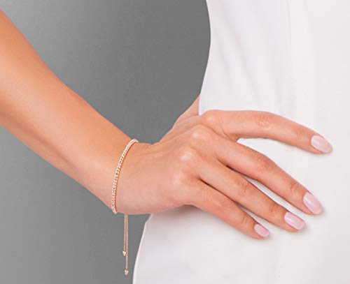 Miabella 925 Sterling Silver or 18K Gold Plated Diamond-Cut Adjustable Bolo 2.5mm Bead Ball Bracelet for Women, Made in Italy - color: rose-gold-plated-silver
