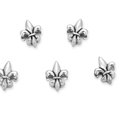 40pcs Fleur De Lis Iris Lily Large Hole Loose Beads (4.5mm Hole) Antique Silver Metal Spacer for DIY Craft Jewelry Making MEC-D5 - size: Fleur De Lis Iris Lily (Style 1)