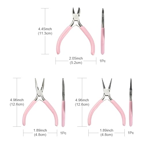 Jewelry Pliers Set (3-Piece) - Needle Nose Pliers, Round Nose Pliers & Wire Cutters for Jewelry Making, Repair, Wire Wrapping, Crafting - Professional DIY Tools (Pink) - color: Pink