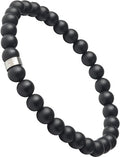 Forge & Foundry Men’s Matte Black Solid Onyx Beaded Bracelet | 10mm, 8mm, 6mm Bead Size Options | Signature Stainless Steel Engraved Bead | Andalus - color: 6mm Silver, size: Small