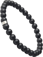 Forge & Foundry Men’s Matte Black Solid Onyx Beaded Bracelet | 10mm, 8mm, 6mm Bead Size Options | Signature Stainless Steel Engraved Bead | Andalus - color: 6mm Silver, size: Small