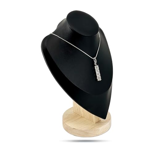 9.5" Solid Oak Jewelry Necklace Bust Display Stand for Vendors - Black Faux Leather - Wooden Mannequin Chain Holder - Medium - color: Black, size: 9.5" Tall, style: Light Oak