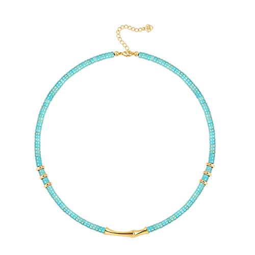 CANEVINKA Bohemian Beaded Choker Necklace 18K Gold Plated Bead Pendant Necklace Vintage Handmade Jewelry for Women - style: Bamboo