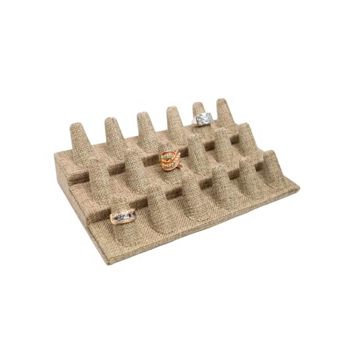 Novel Box Burlap Jewelry 18 Rings Finger Display Stand 8.25x4.75x2.5 Inches with Square Base - Ring Holder Organizer Stand for Selling or Personal Use - Display Stands for Rings - color: 18 Ring Finger, size: Burlap
