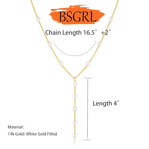 Pearl Necklace for Women- 14K Gold-plated/White Gold-plated Dainty Pearl Necklace for Women - color: Gold Y chain