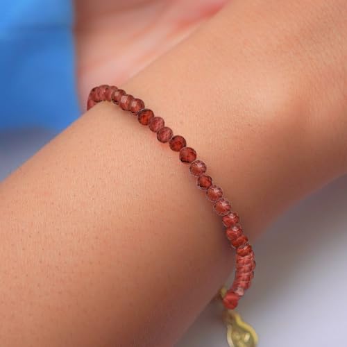 Faceted Bracelet for Women, Certified 925 Sterling Silver with 18K Gold Vermeil Healing Crystal Bracelets for Women - Crystals and Healing Stone Bracelet Women Jewelry for Gift - color: Garnet