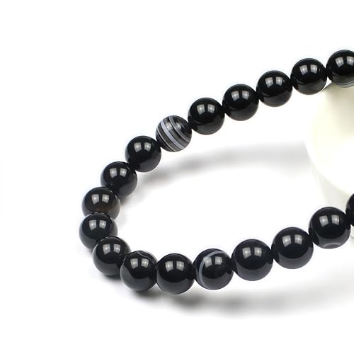 MJDCB Natural Black Striped Agate Round Loose Beads for Jewelry Making DIY Bracelet Necklace (6mm) - color: Black Striped Agate, size: 6mm