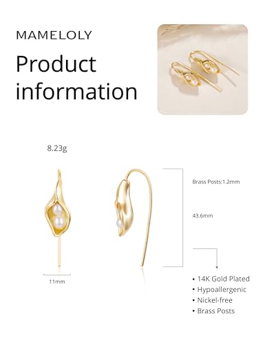 Mameloly Flower Earrings for Women Dainty 14K Gold Plated White Freshwater Pearl Stud Earrings Hypoallergenic - color: Calla Lily