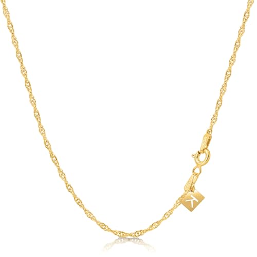 KEZEF 18k Gold Plated 925 Sterling Silver Unisex 14"-36" Singapore Chain Necklace - color: 18kt Gold, size: 18 Inch