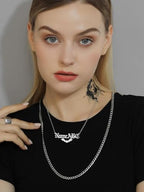 GoldChic JEWELRY Name Necklace Personalized for Men, Womens Custom Name Plate Chain, Stainless Steel Customized Old English Nameplate Choker with Curb Chains Custom, 16 inches to 30 inches - color: Rolo Chain(1.8 mm)&Bat- Steel