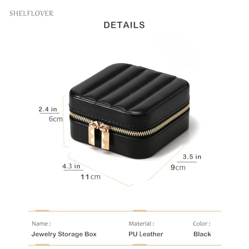 Small Jewelry Box, Easy Carried Travel Jewelry Organizer PU Leather Mini Holder Box Storage Case Portable, Necklace, Earring, Rings, Bracelets, Black - color: Black