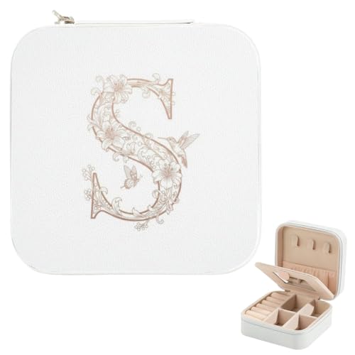 Birthday Gift For Women, Initial Jewelry Box, Travel Jewelry Case, Gifts for Wife Girlfriend, Small Travel Jewelry Organizer, Gifts for Girls, Graduation Gift for Her, Bridesmaid Gifts-Letter S - color: Letter S
