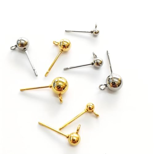250Pcs No Tarnish Ball Stud for Earring Making, stino Hypoallergenic Stainless Steel Earring Posts, Jewelry Findings Supplies, Silver & Gold Plated (Silver) - color: Silver