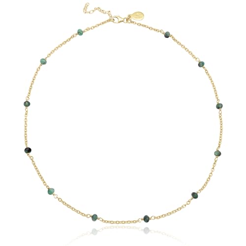 Dainty Gold Necklace for Women,Trendy 18k Gold Vermeil Sterling Silver Choker Necklace Thin Beaded Choker Necklaces Womens Simple Jewelry Gift for Valentines Day - color: May - Emerald