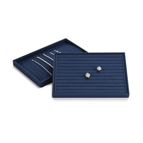 11 Slots Microfiber Jewelry Tray, Ring Display Earring Display Tray, Ring Earrings Studs Tray Showcase Display Jewelry Organizer (Blue) - color: Blue, size: 11 Slot