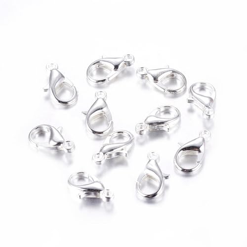 HDSupplies 100 Pieces - Lobster Clasps - Bright Silver Tone - 12x6mm w/ 1.2mm Hole - color: Bright Silver Tone, size: 12x6mm