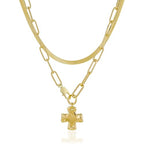 Bheop Chunky Cross Necklace for Women Trendy 14K Gold Silver Layered Statement Cross Pendant Charm Necklace Waterproof Paperclip Herringbone Snake Choker Chain Christian Jewelry Set Gift Non Tarnish - style: GD-2PCS/0.8 inch Cross+Herringbone Necklace