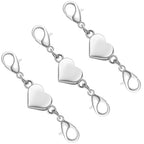 Heart Magnetic Clasp, Double Lobster Closure for Necklace Bracelet, Jewelry Making Connector (3 Silver) - color: 3 silver