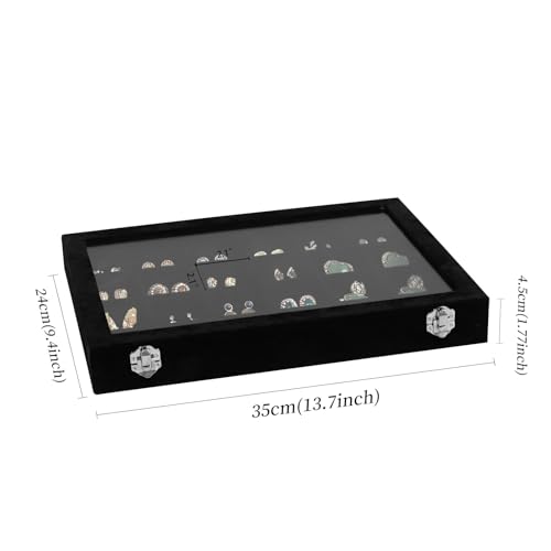 Wudygirl Jewelry Organizer 24 Grid Jewelry Tray with Clear Lid Velvet Jewelry Box Earrings Holder Organizer Jewelry Display Case (Black 24 Grid) - style: 24 Grid Tray