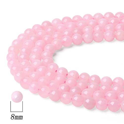 DUQGUHO Rose Quartz Beads 8mm Natural Crystal Pink Beads Round Polishing Stone Bead Genuine Gemstone Beads for DIY Jewelry Making 47 Pcs - color: Pink#1