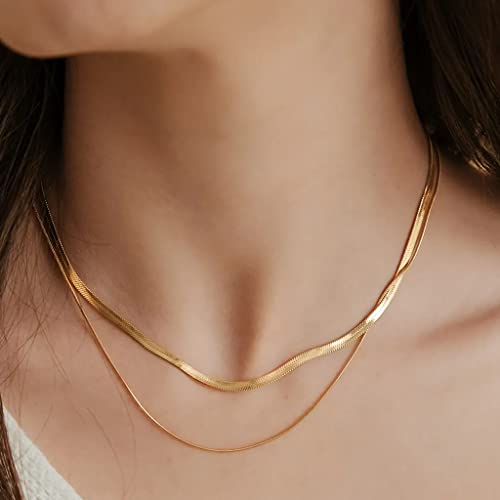 Freekiss Women's Layered Necklace Set - 3 Piece Dainty Gold Jewelry for Everyday Stacking | 14K Gold Plated Snake Chain, Rope Chain, Cuban Chain | Adjustable Length 14-18.5 Inch | Gift Ready - color: Gold, style: Layer 3mm+1.5mm Snake